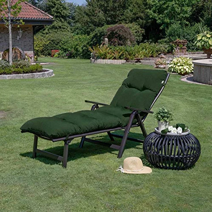 Beautissu Liegenauflage 2X Auflage Sonnenliege Deckchair Flair RL, 190x60x8 cm, Dunkelgrün, 2X Polster für Sonnenliege Liegestuhl Auflage für Gartenmöbel – Bild 3