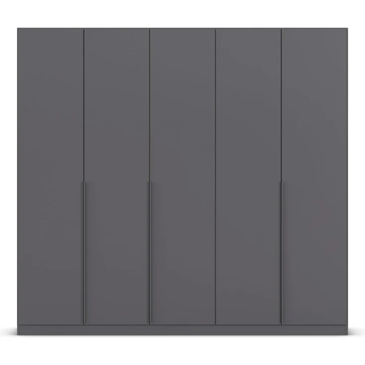 Rauch Möbel Alabama, Kleiderschrank, Garderobe, 5-türig, Zubehör Premium, 3 Kleiderstangen, 6 Einlegeböden, Schubladeneinsatz, Farbe Grau metallic, Schwarz, Griff Grau metallic, 226 x 210 x 54 cm – Bild 6