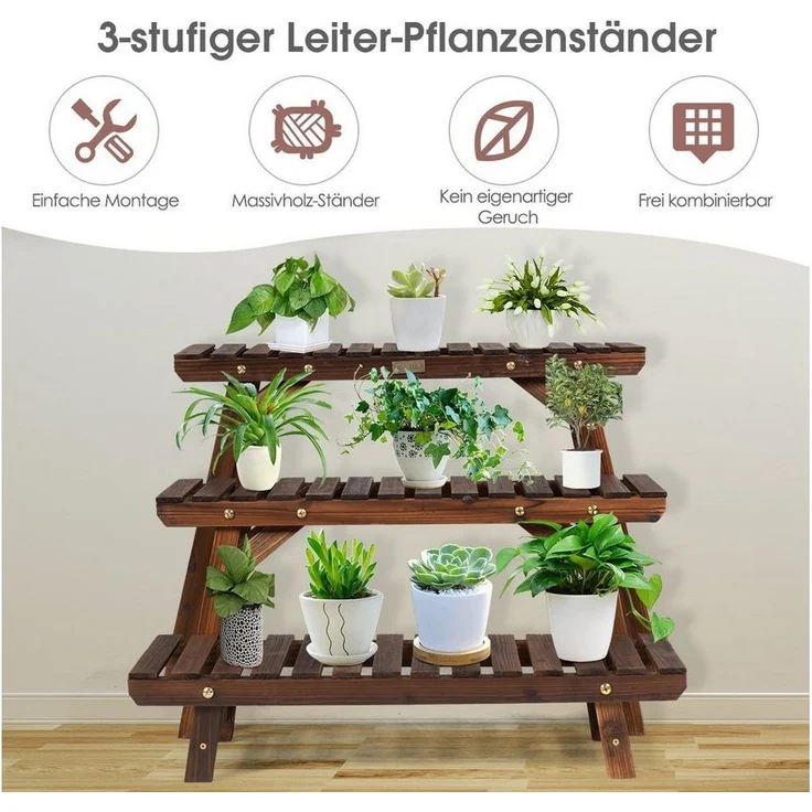 COSTWAY Pflanzentreppe (3 St), Blumenständer freistehend, 70 x 27 x 53 cm – Bild 3