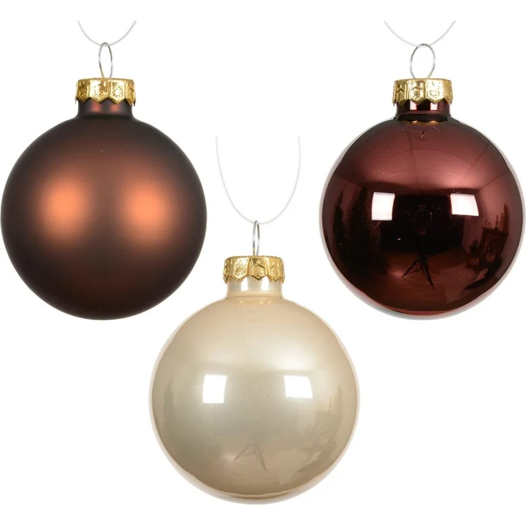 Kaemingk Weihnachtsbaumkugel, Weihnachtskugeln Glas 8cm 16 Stück - Braun / Perle Mix