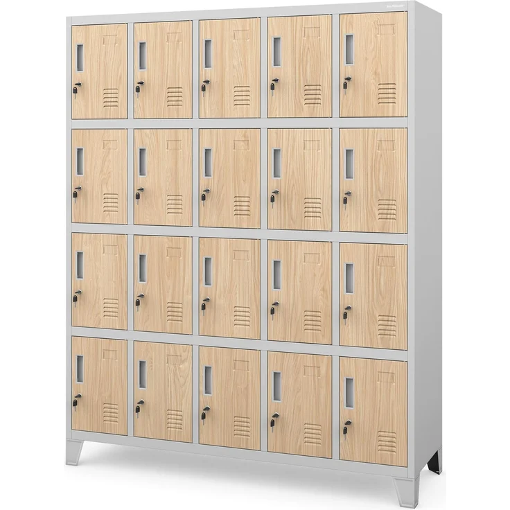 Jan Nowak Schließfachschrank Metall abschließbar 172 x 136 x 45 cm Spindschrank Fächerschrank Personalschrank Mitarbeiterschrank Sozialschrank mit 20 Fächern Lüftung Namensschild Schloss