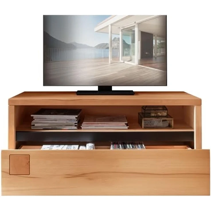 Lomadox Lowboard WINCHESTER-69, TV Board Fernsehschrank 120 cm Buche massiv geölt Hirnholz-Detail – Bild 2