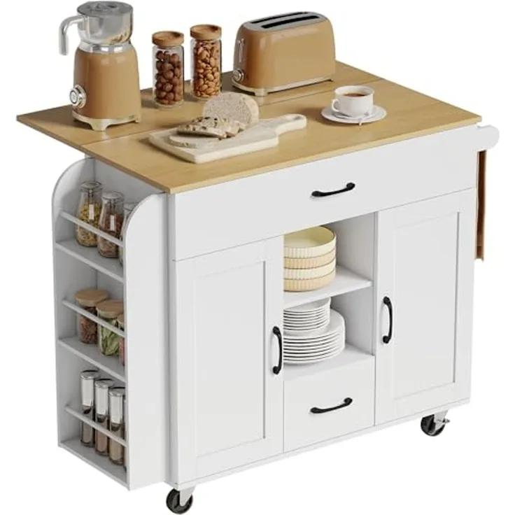 HOMCOM Servierwagen Küchenwagen, (Küchenrollwagen, 1 St, Küchenwagen auf Rollen), mit Rollen, Handtuchstange, Weiß