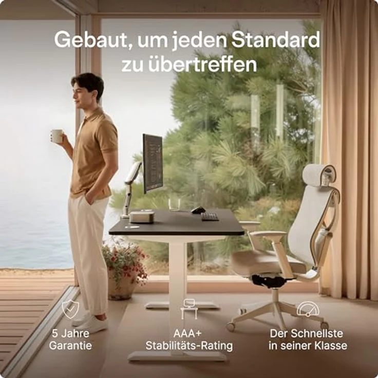 Höhenverstellbarer Schreibtisch - Höhenverstellbar Elektrisch mit Flüsterleisem Dual-Motor & Touchscreen - Hohe Tragfähigkeit - Stehtisch von Desktronic, Weiß + Schwarz, 140x70 cm – Bild 3