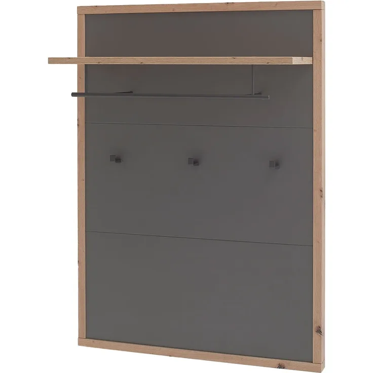 Garderobenpaneel Liza / Lizzano, Holzwerkstoff, Metall, Grau, Schwarz, Holzfarben, 86 x 118 x 32 cm