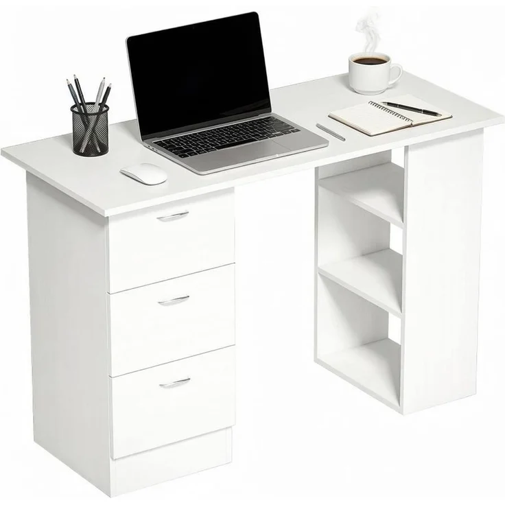 Schreibtisch 120 x 49 x 72 cm aus MDF mit 3 Schubladen und 3 offenen Regalen – Bild 3