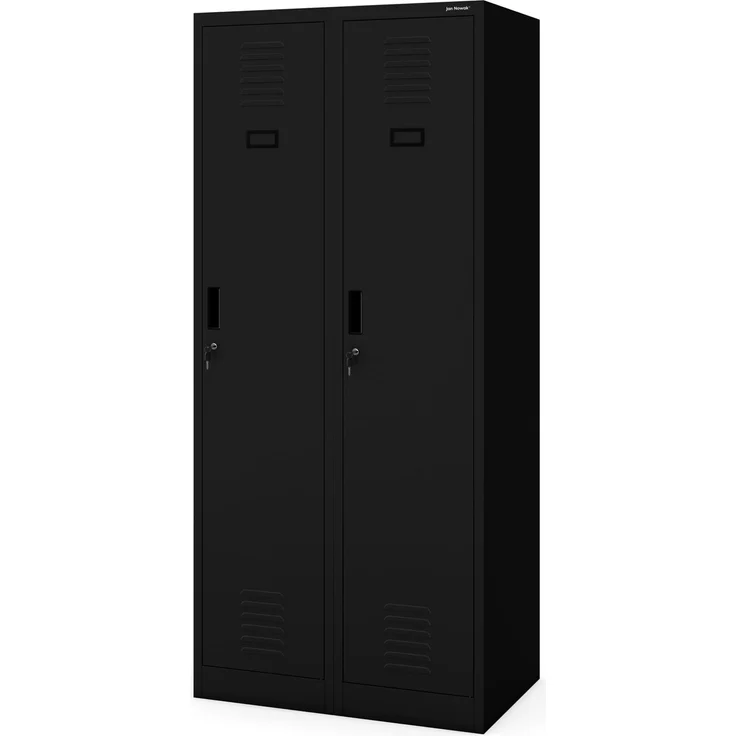 Jan Nowak Spind Schrank, Kleiderschrank, Metallschrank, Schließfachschrank | 2 Abteile mit Kleiderstange, Lüftungsschlitze, Trennwände, 4 Kleiderhaken pro Abteil | 180 x 80 x 50 cm (Schwarz)