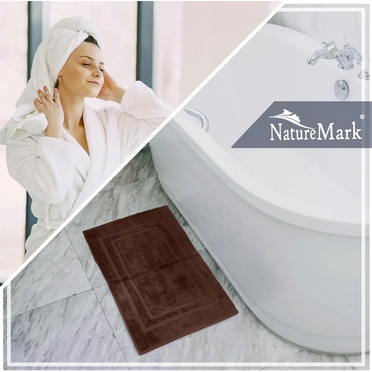 NatureMark Badematte Badematte 800gsm, strapazierfähig, Baumwolle, rechteckig, Badematte 2-tlg, Duschmatte Duschvorleger, Premium Qualität, 50x80cm, Schoko braun – Bild 4