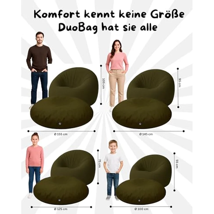 PATCH HOME 2-in-1 Sitzsack Sessel - Gaming Bean Bag mit Reißverschluss - Bereits befüllt, Ergonomisch & Robust für Kinder & Erwachsene - Indoor & Outdoor, Wetterfest (Khaki, 155cm) – Bild 3