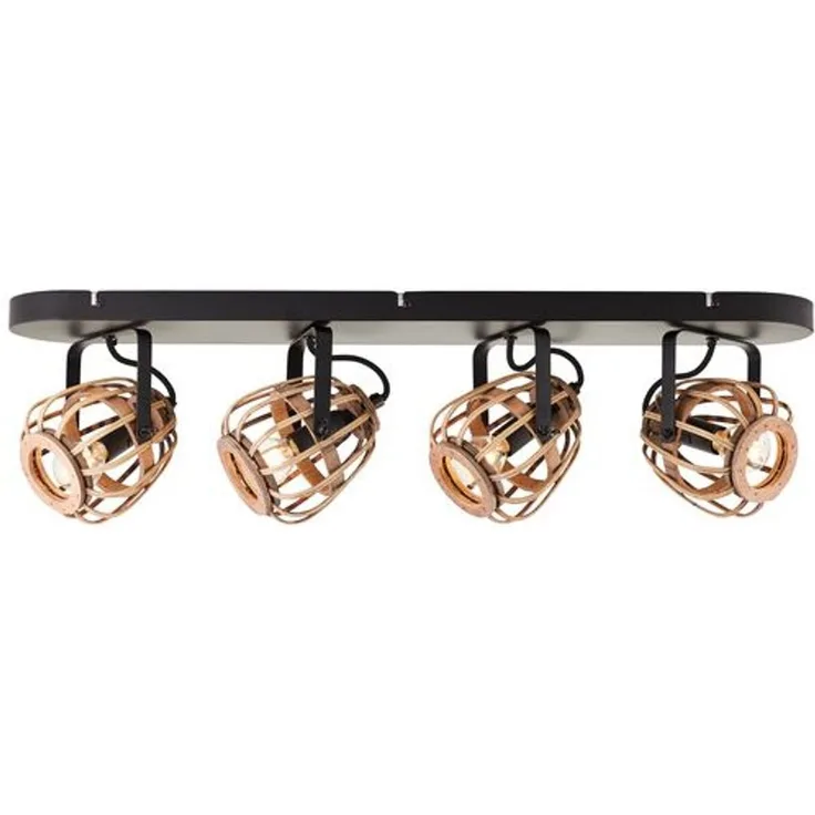BRILLIANT Nikka Spotbalken 4flg schwarz/natur | 4x D45, E14, 28W, geeignet für Tropfenlampen (nicht enthalten)