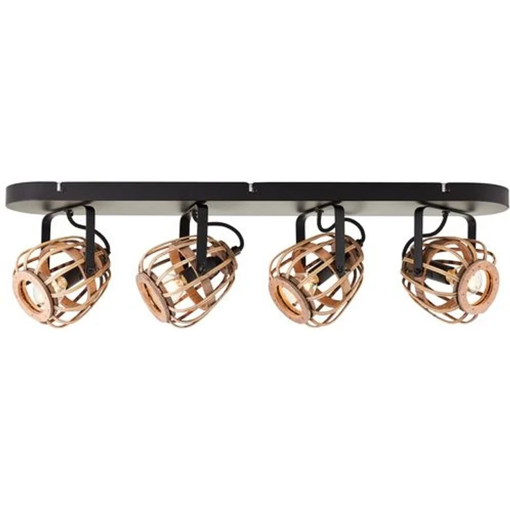 BRILLIANT Nikka Spotbalken 4flg schwarz/natur | 4x D45, E14, 28W, geeignet für Tropfenlampen (nicht enthalten) – Bild 1