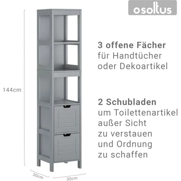 osoltus Badschrank Hochschrank Badregal Hampton 144 cm Grau – Bild 3