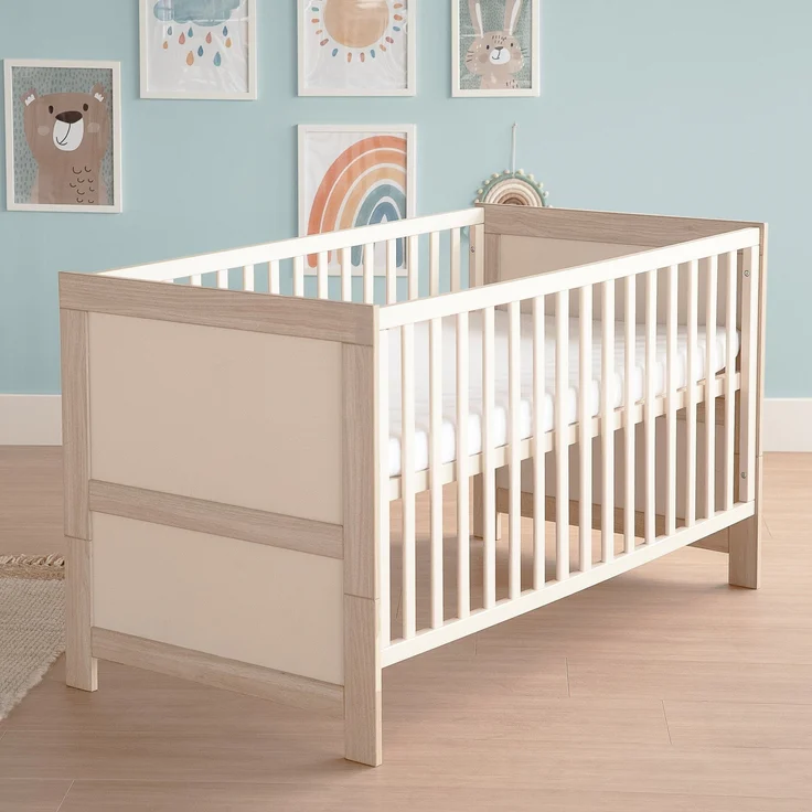 roba Babymöbel Set 2-teilig Momo - Kinderbett 70 x 140 cm umbaubar + Wickelkommode mit 3 Schubladen - Griffe aus Massivholz- Cashmere/ Tristan Eiche – Bild 3