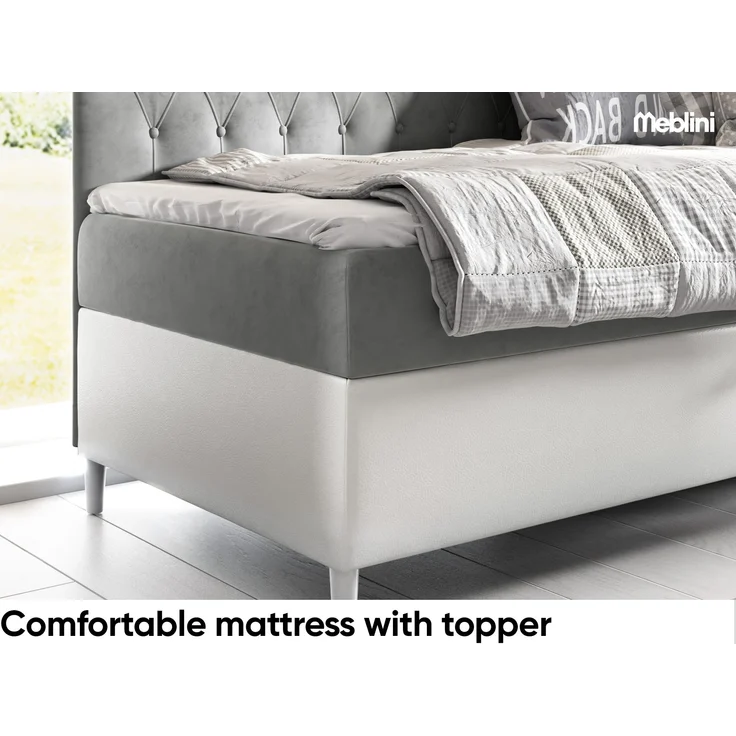 MEBLINI Kinderbett mit Bettkasten FILIPPO 3 90x200 Rechts – H3/Grau Samt Gepolstert Einzelbett mit Matratze - Polsterbett mit Stauraum - Bett mit Kopfteil – Stauraumbett – Bild 4