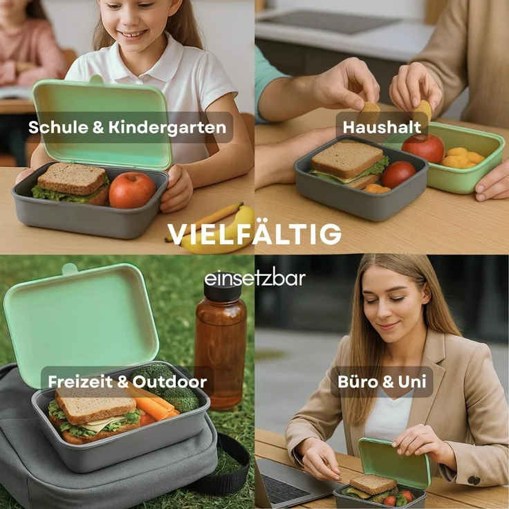 Cofi Brotdosen 3er-Set – Lunchbox / Frühstücksbox – BPA-frei, spülmaschinenfest, stapelbar, 1000 ml Grün-Grau – Bild 5