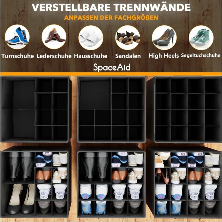 SpaceAid Schuhbox faltbare Schuh-Organizer (Körbe, Boxen mit verstellbaren Trennwänden, 2 St), Schuh-Organizer für 16–32 Paar – Bild 2