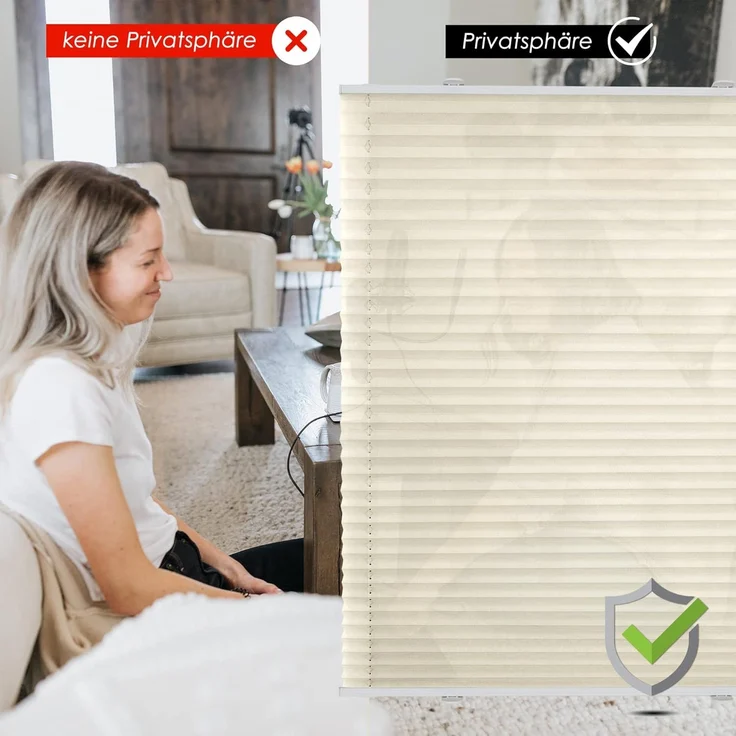 bobodeco Plissee ohne Bohren Klemmfix Faltrollo Jalousie Beige 100x200 cm (BxH), Plisseerollo Sichtschutz und Sonnenschutz Blickdicht Easyfix lichtdurchlässig Rollo für Fenster & Tür – Bild 4