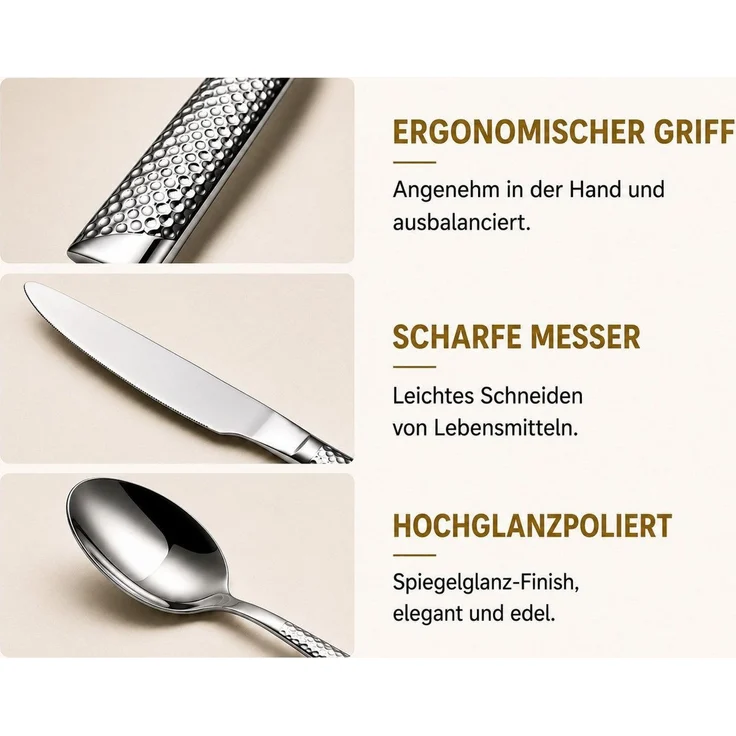 Forrlite Besteck-Set Besteck Set 24-teilig Edelstahl Besteckset,modernes Silber Essbesteck, 6 Personen, mit Messer, Gabel, Löffel & Teelöffel, spülmaschinenfest, Geschenkbox – Bild 4