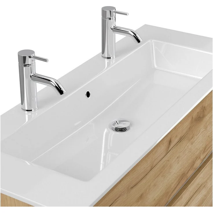 Posseik Badmöbel-Set Badmöbel Doppel-Waschtisch 2 Hahn Limes 120 cm Eiche Gold – Bild 3