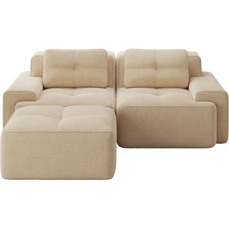 Boneless Modulsofa,Modernes L-förmiges Modulsofa für Wohnzimmer mit Tiefem Sitz bequemes Corduroy-Cloud-Sofa mit Ottoman Getuftetes Zweisitzer-Schlafsofa,Corduroy,Beige, – Bild 6