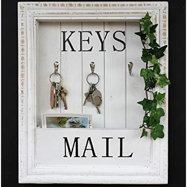 DanDiBo Wandorganizer Vintage Schlüsselbrett Holz mit Ablage 18SE011 Weiß 41 cm Schlüsselboard Briefablage Schlüsselkasten Shabby Chic Memoboard – Bild 6