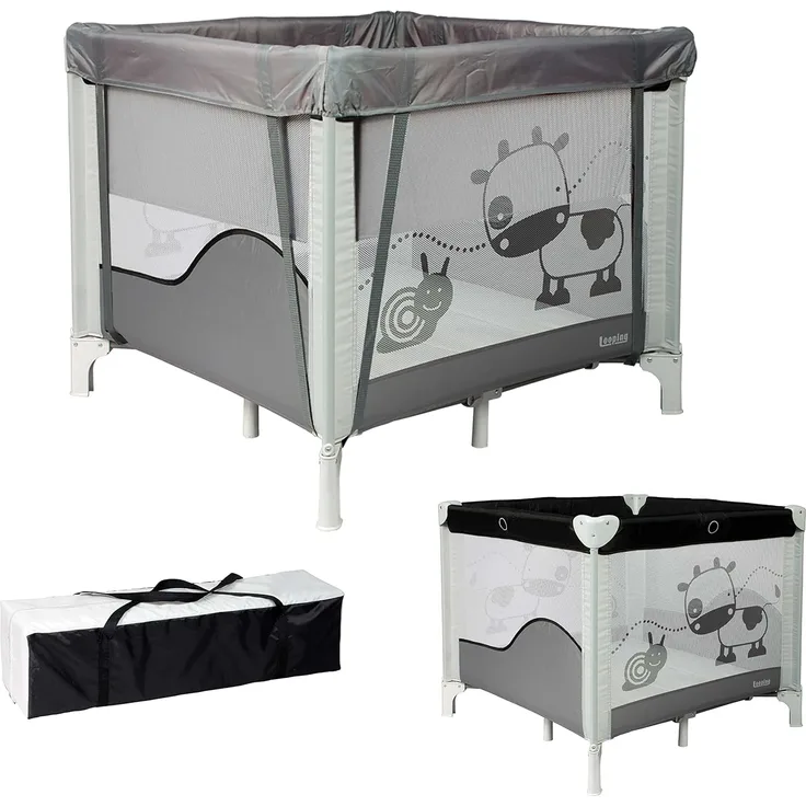 Looping - Faltbarer Laufstall 90x90 cm Black Emotion | mit Erhöhung und verstellbar auf 2 Ebenen, inklusive Transporttasche | für Babys & Kinder bis 15 kg
