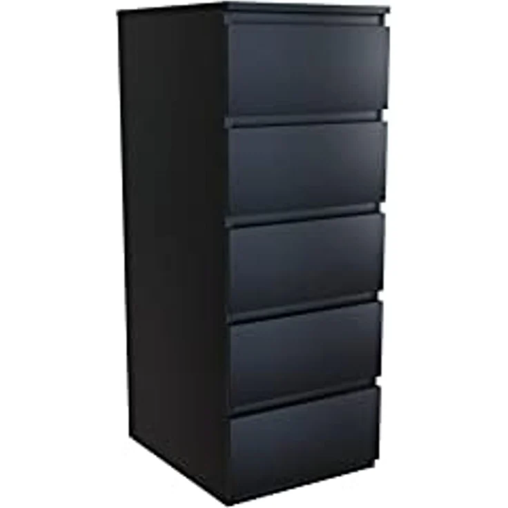 CDF Kommode Schwarz Hoch Schubladenschrank mit 5 Schubladen Schmal Komode 40B x 45T x 111H Wohnzimmer Schlafzimmer Flur Schrank Sideboard Highboard viel Stauraum Sideboard Malm Kommode Modern – Bild 1