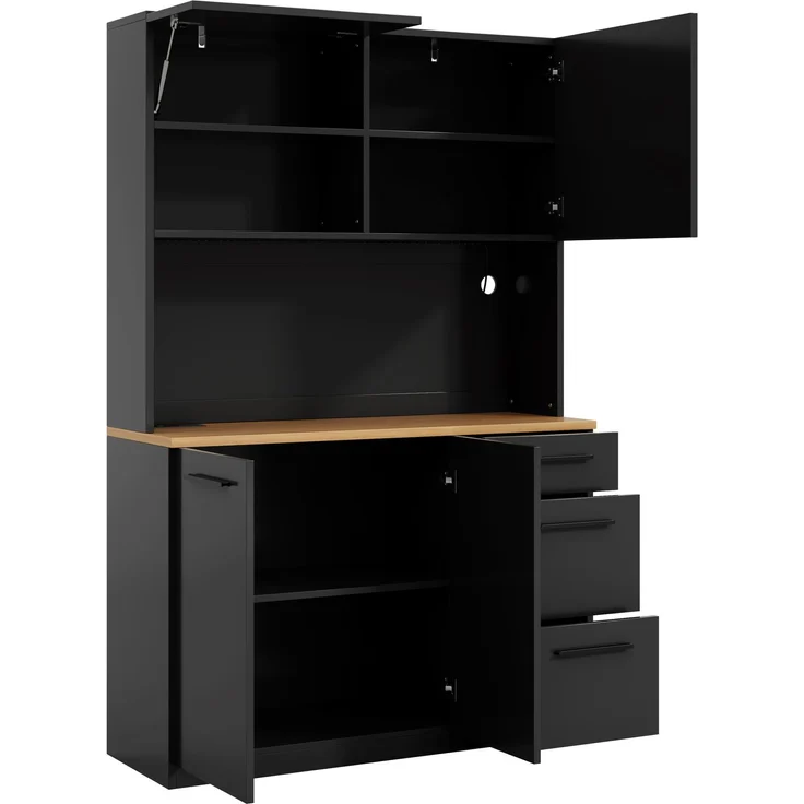 Buffetschränke, Esszimmer-Hochschrank 120×40×180 cm, mehrstufigem Stauraum, integrierter Steckdose sowie USB-C- und USB-A-Anschlüssen,Mit farbigem Lichtstreifen, Schwarz – Bild 16