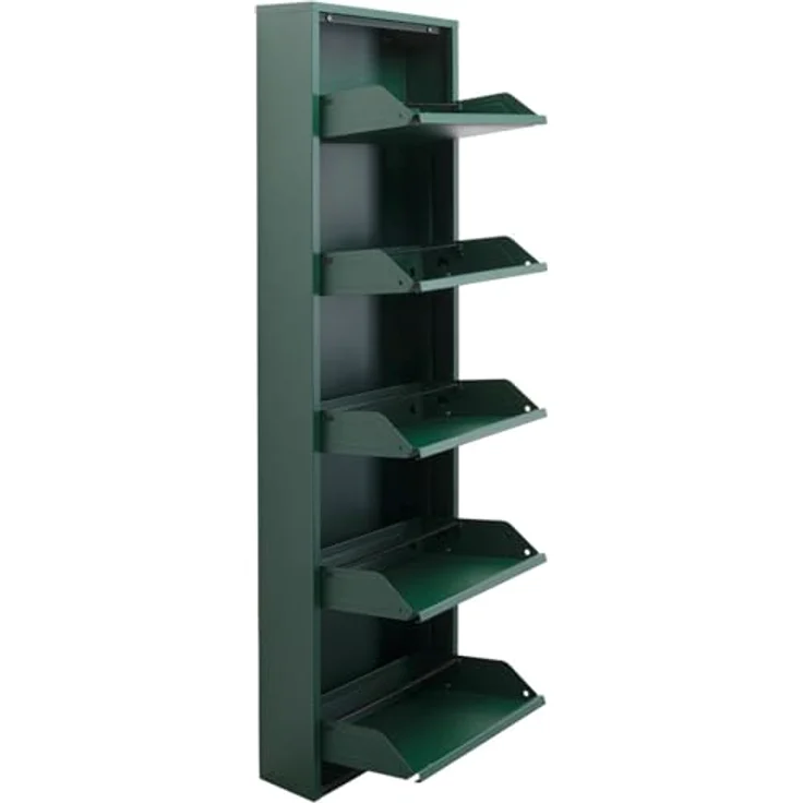 Kare Design Schuhschrank Caruso, Grün, Stahl, mit 5 Klappen, Schuhablage für 10 Paar Schuhe, schmal, platzsparend, hoch, Schuhregal, Eingangsbereich, 170 x 50 x 15 cm (H/B/T) – Bild 6