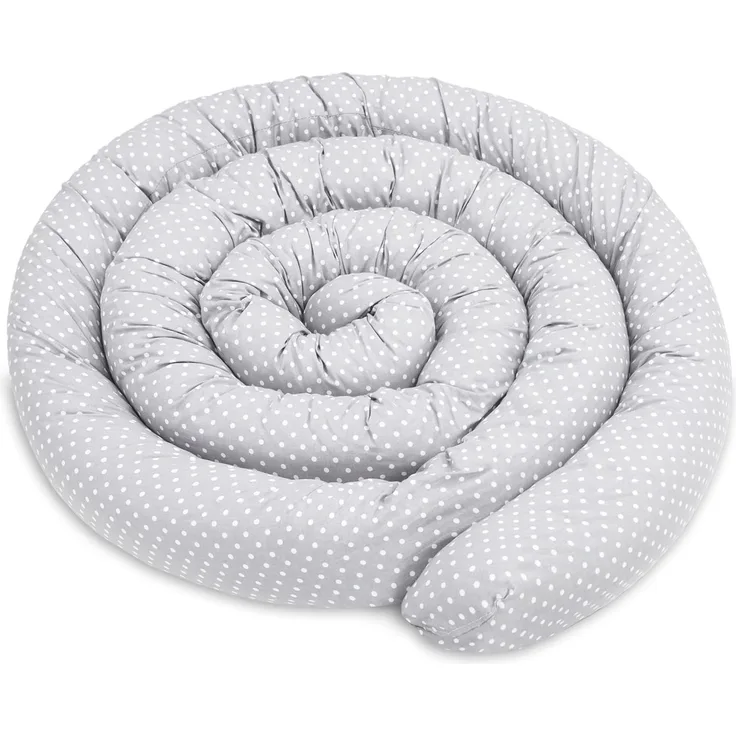 Totsy Baby Seitenschläferkissen Bettschlange Body Pillow 150 cm Baumwolle - Kopfkissen lang Bettrolle Schlafkissen Nackenrolle Kissen Oeko-Tex Tupfen auf Grau