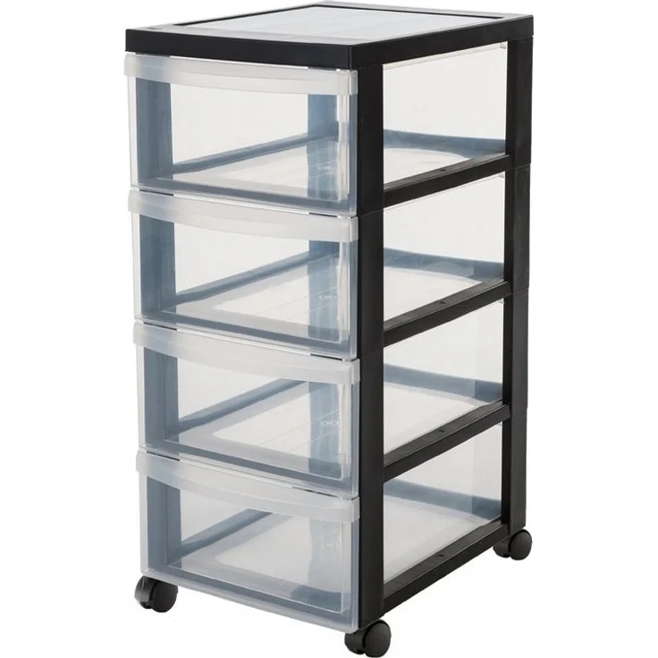 Kreher Rollcontainer Rollwagen mit 4 großen Schubladenelementen (Schwarz/Transparent) – Bild 3