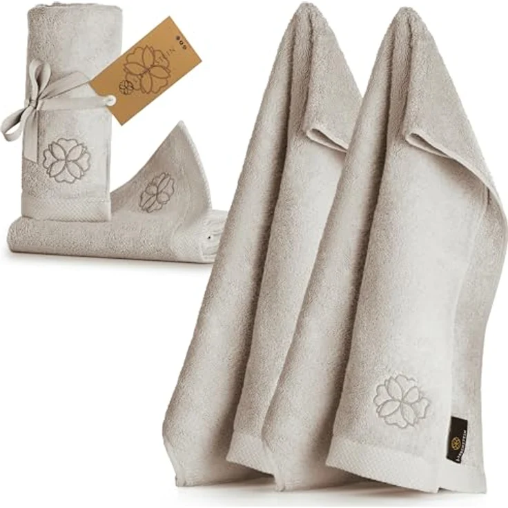 Liebenstein® Premium Handtuch Set, beige - 2 Duschtücher 70x140 cm und 2 Handtücher 50x100 cm, 100% Bio Baumwolle mit 550 g/m², außergewöhnlich weich und saugstark, nachhaltig produziert – Bild 1