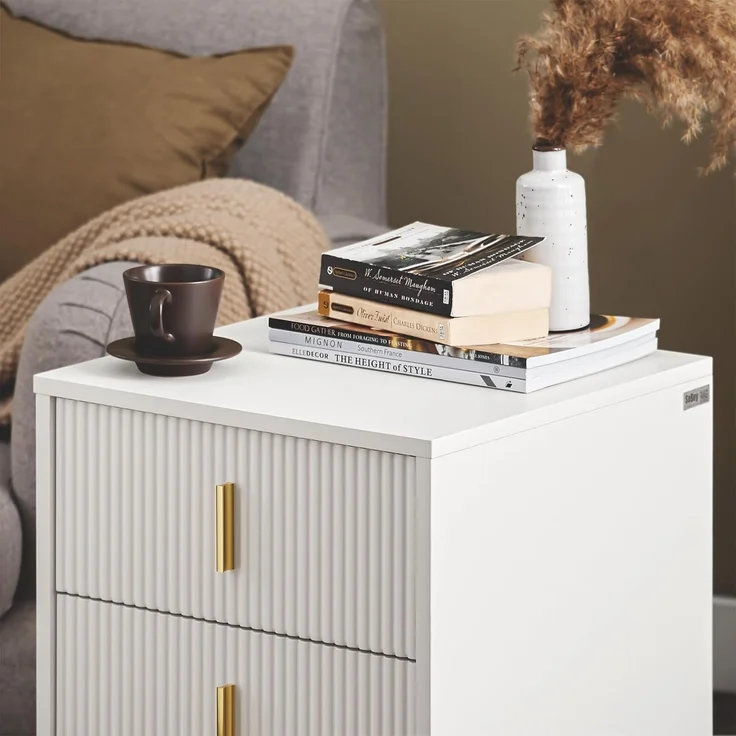 SoBuy Nachttisch FBT115-Lx2, Beistelltisch 2er Set mit Schubladen Telefontisch Nachtschrank Weiß – Bild 4