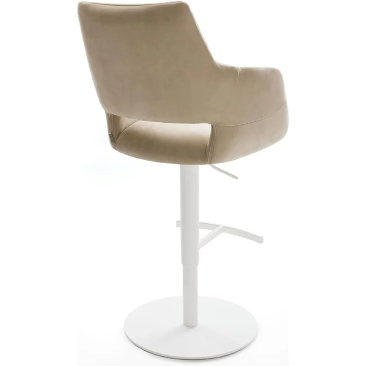 Barstuhl Yago-Flex Mikrofaser Beige Vintage Drehfuß höhenverstellbar Metall Weiß Taschenfederkern – Bild 6