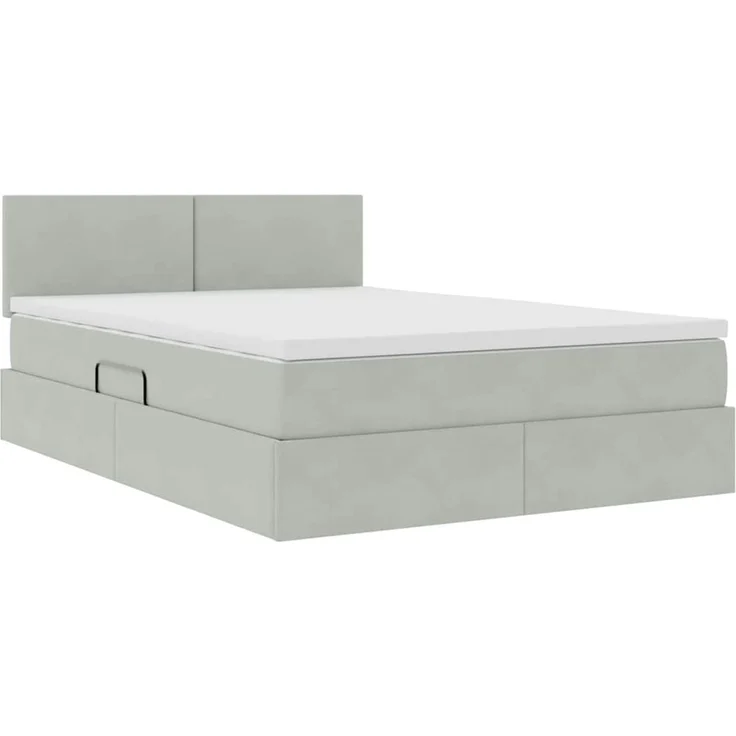 vidaXL Aufbewahrungsbett mit Kopfteil Hellgrau 140 x 190 cm Samt 3370695 – Bild 5