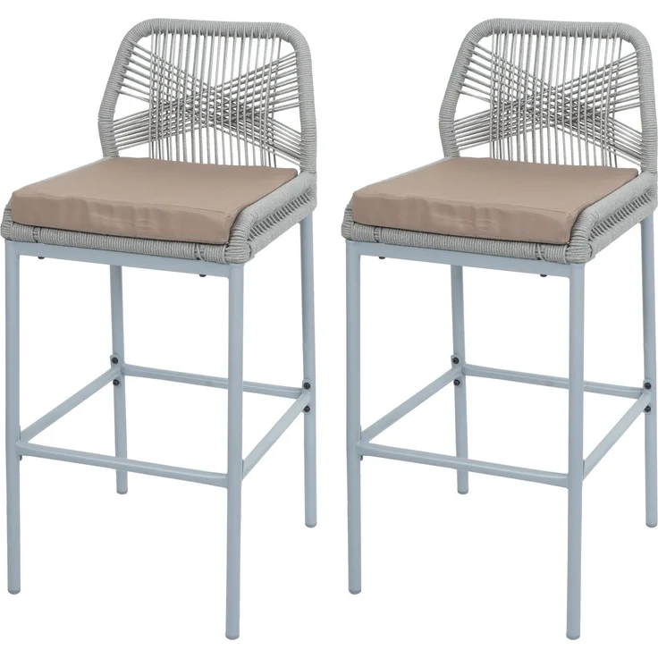 Mendler Rope-Barhocker HWC-O21, 2er-Set, Outdoor Sitzpolster Seilgeflecht Metall, Kissen taupe, Hellgrau, 101x45x52 cm – Bild 9