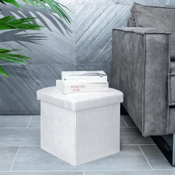 Intirilife Sitzhocker (Sitzwürfel mit Stauraum 30x30x30 cm in SCHNEE WEIß - Fußablage, 1 St), Faltbare Sitzhocker - aus Stoff mit Mulden - Aufbewahrungsbox Truhe – Bild 7