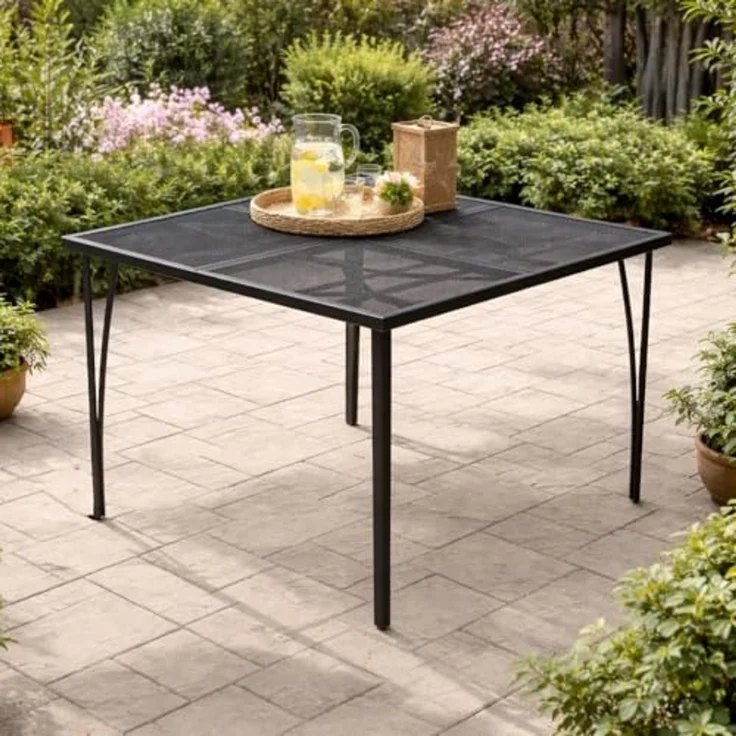 DEGAMO Gartentisch CLASSIC, 100x100cm, stabiles Stahlgestell, Tischplatte Streckmetall anthrazit – Bild 2