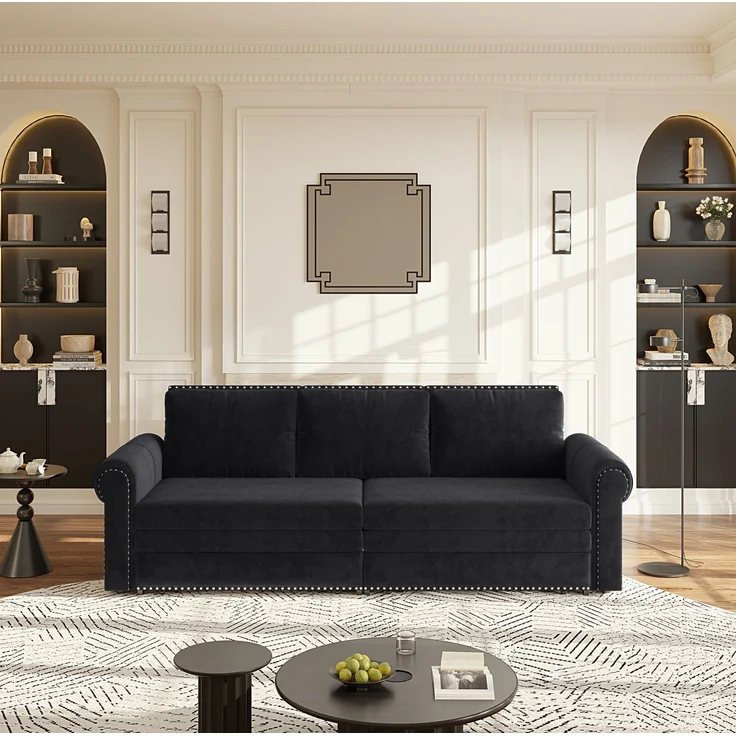 Schlafsofa 238x90x98 cm, 3-in-1 ausziehbar mit Samtbezug und verstellbaren Rückenkissen – Bild 4