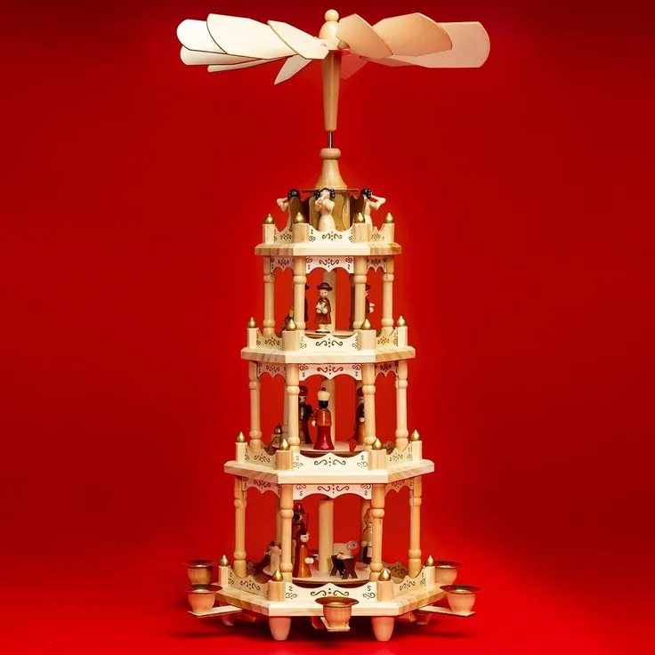 SIKORA Weihnachtspyramide aus Holz mit 4 Etagen XL Pyramide Weihnachten Deko H:55cm - P4