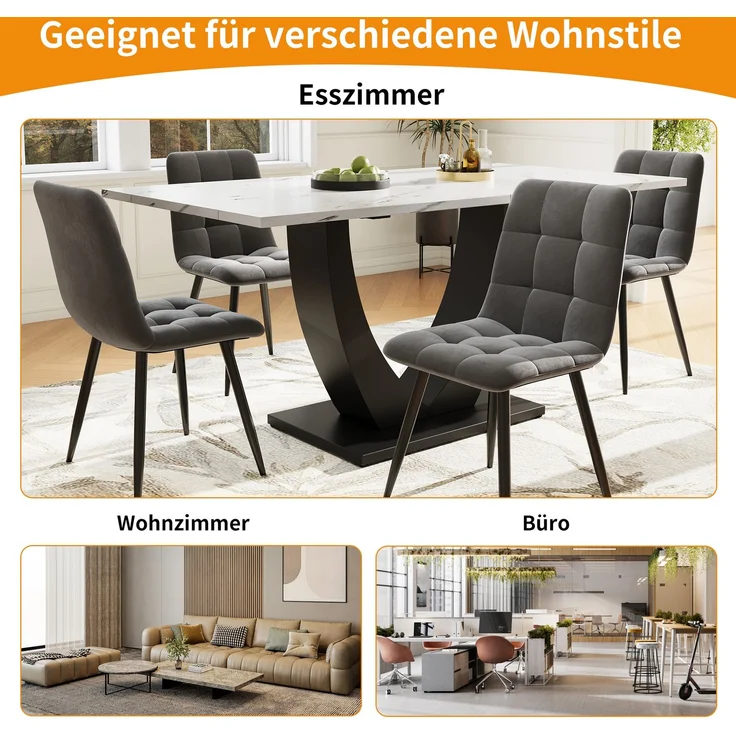 140 x 75.5cm Esstisch,(1-St), moderner Küchentisch, Gestell aus Metall Rechteckiger Esstisch aus Moderner Marmormuster Küchentisch mit verstellbaren Füßen für Esszimmer Wohnzimmer, Weiß/Schwarz – Bild 5