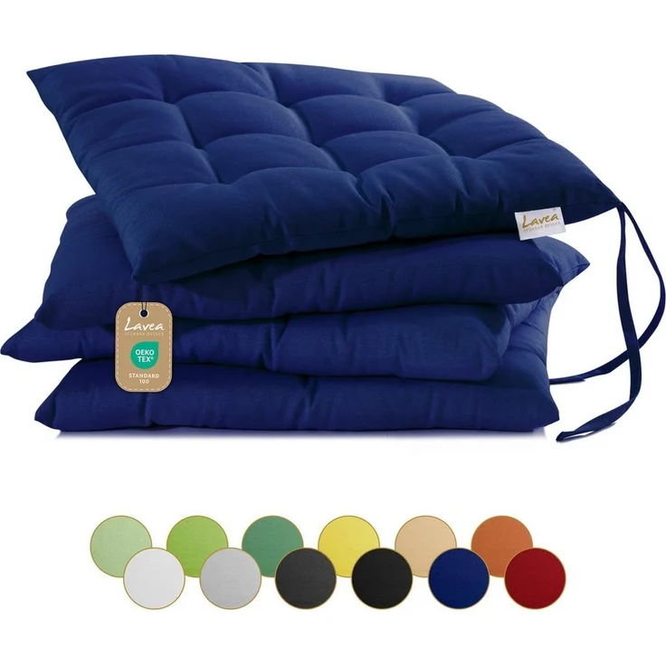 Lavea Stuhlkissen MONACO - weich gepolsterten Sitzkissen Set (4er & 8er), 40x40x3 cm, mit Stoffbändern, Indoor & Outdoor, für Garten & Balkon – Bild 5
