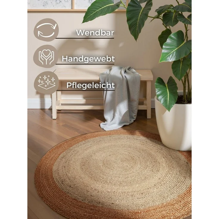 HANSE Home Teppich Looma Juteteppich, rund, Höhe: 9 mm, 100% Jutefaser, Natur, Wohnzimmer, Esszimmer, Flur, Boho, Skandi – Bild 2