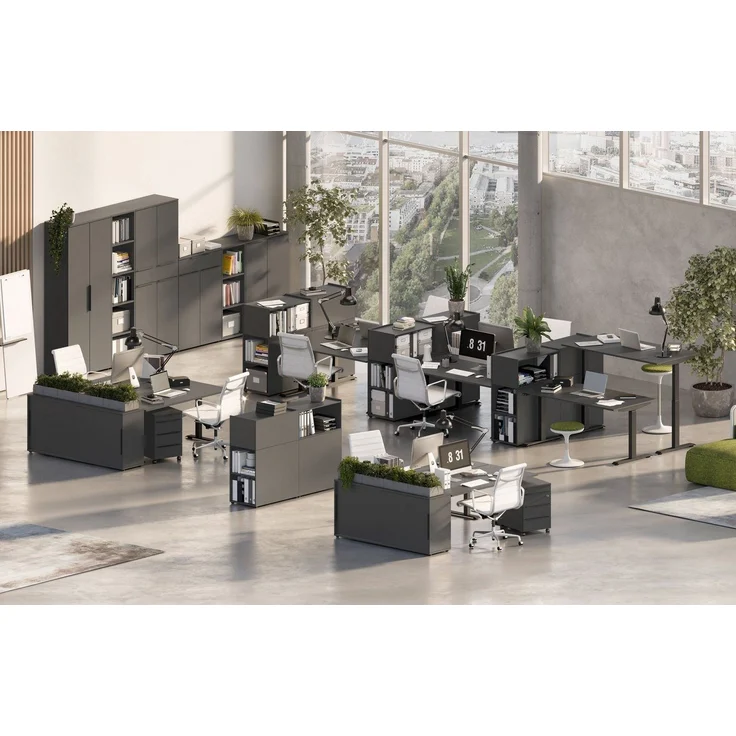 GERMANIA Schreibtisch Mailand, Mechanisch höheneinstellbarer Winkelschreibtisch mit einem Stützfuß – Bild 2