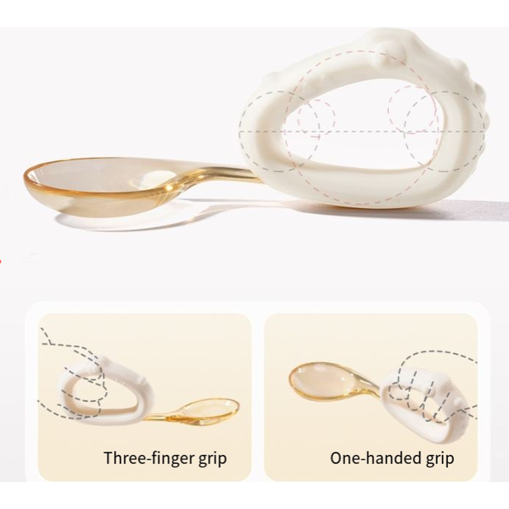 ABC Baby-Fütterungsset aus PPSU, Gabel und Löffel, Beikostlöffel für Babys zum Selbstfüttern, beige – Bild 4