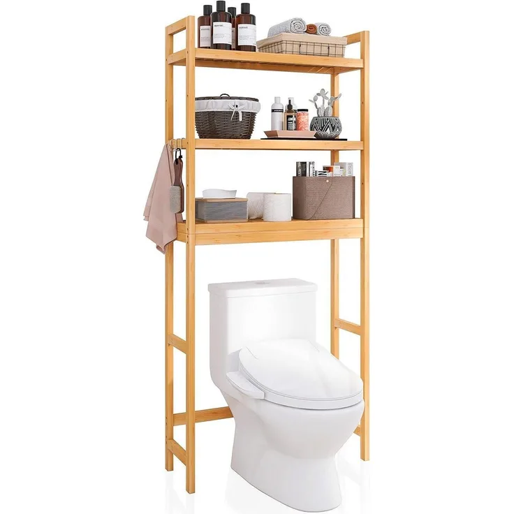 Toilettenregal Bambus 3-stöckig Verstellbar Badezimmer Natürlich 63x26x170cm