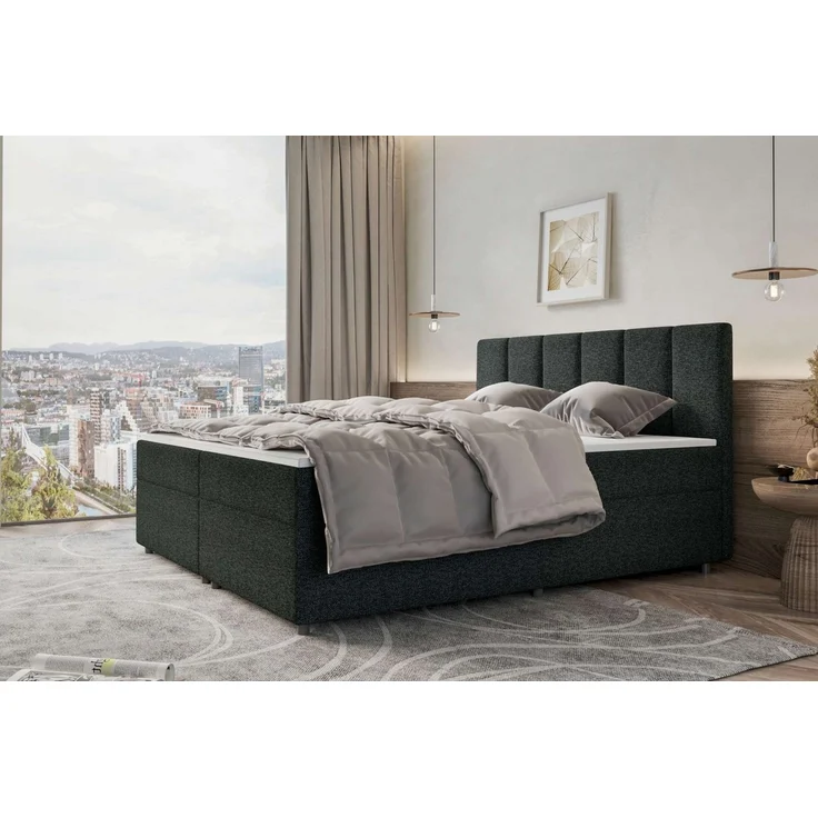 99rooms Bergamo Boxspringbett Webstoff MALMO_NEW Anthrazit 160x200 cm Schaum Topper 6 cm – Bild 4