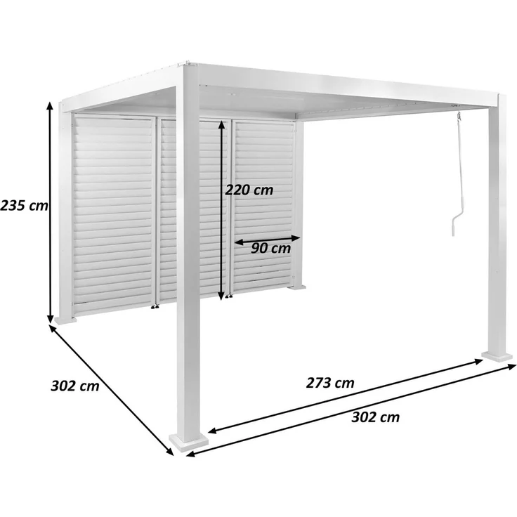 Pergola HWC-P65 mit 3x Lamellenwand, Terrassenüberdachung Garten Lamellen-Pavillon, 10cm-Alu-Gestell 3x3m ~ weiß – Bild 3
