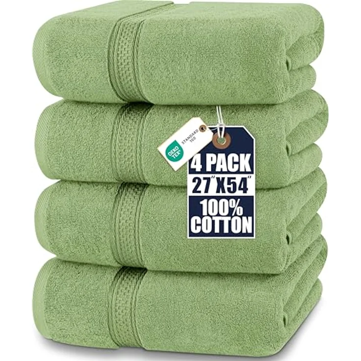 Utopia Towels Badetücher Set, 4er-Pack, Premium 100% ringgesponnene Baumwolle, 69 x 137 cm, sehr saugfähig, weiches Gefühl, Salbeigrün – Bild 1