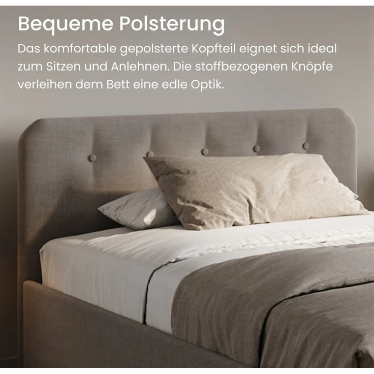 Home Collective Polsterbett Bett mit Stauraum, verstellbarem Lattenrost, viele Größen (Größen: 100x200 120x200 140x200 160x200 180x200 200x200, hochwertiger Strukturstoff, made in Germany), modernes Design mit hochwertigem Strukturstoff 200x200 cm, Dun... – Bild 4